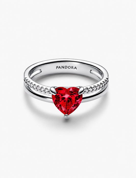 Anillo Pandora Corazón Rojo Doble Banda