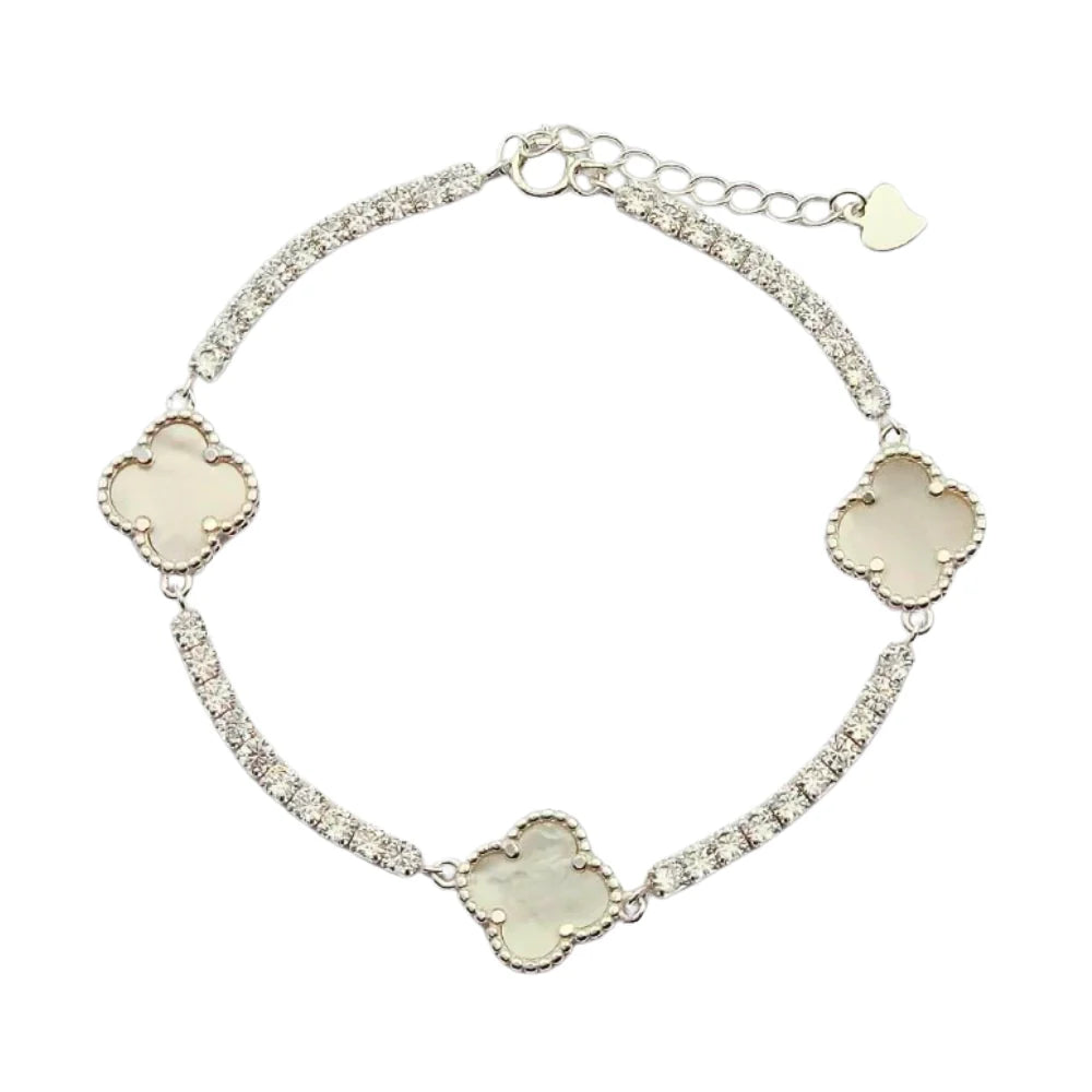 Brazalete De Tenis Van Cleef Trébol Blanco