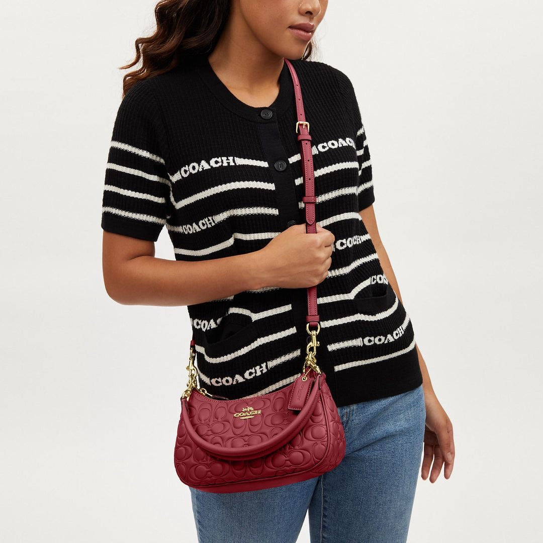 Cartera Coach Teri Roja Textura Con Caja