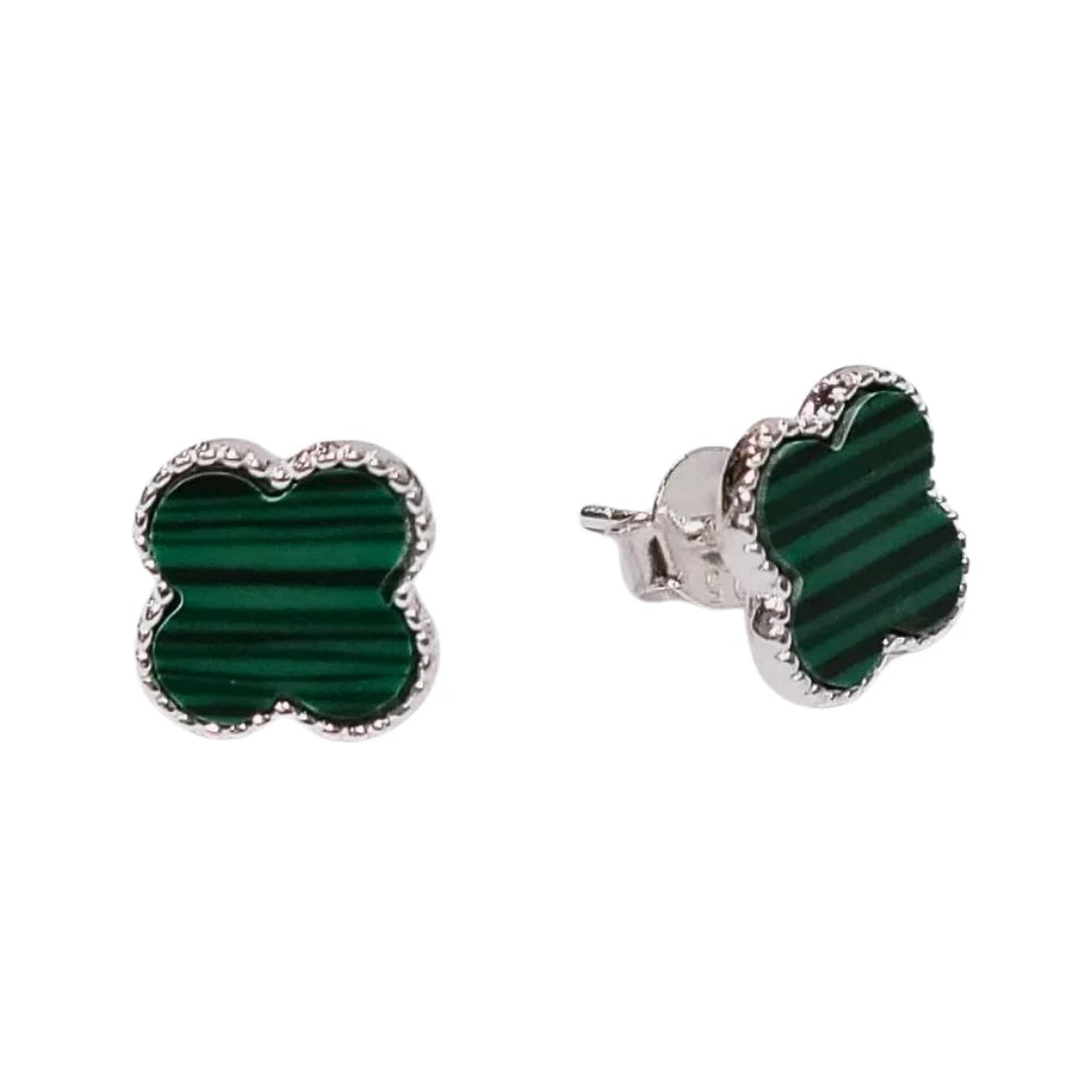 Aretes Van Cleef De 1 Trébol Liso Verde En Plata