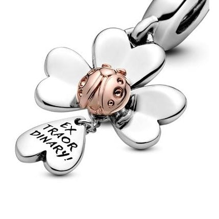 Charm Pandora Trébol Con Mariquita De Cuatro Hojas Colgante