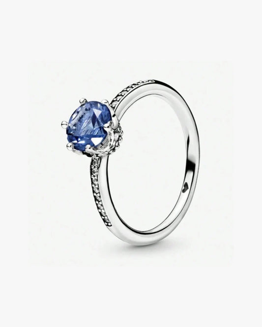 Anillo Pandora Solitario Corona Brillante Azul