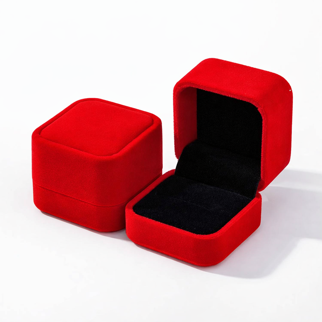 Caja Para Anillo De Terciopelo Roja