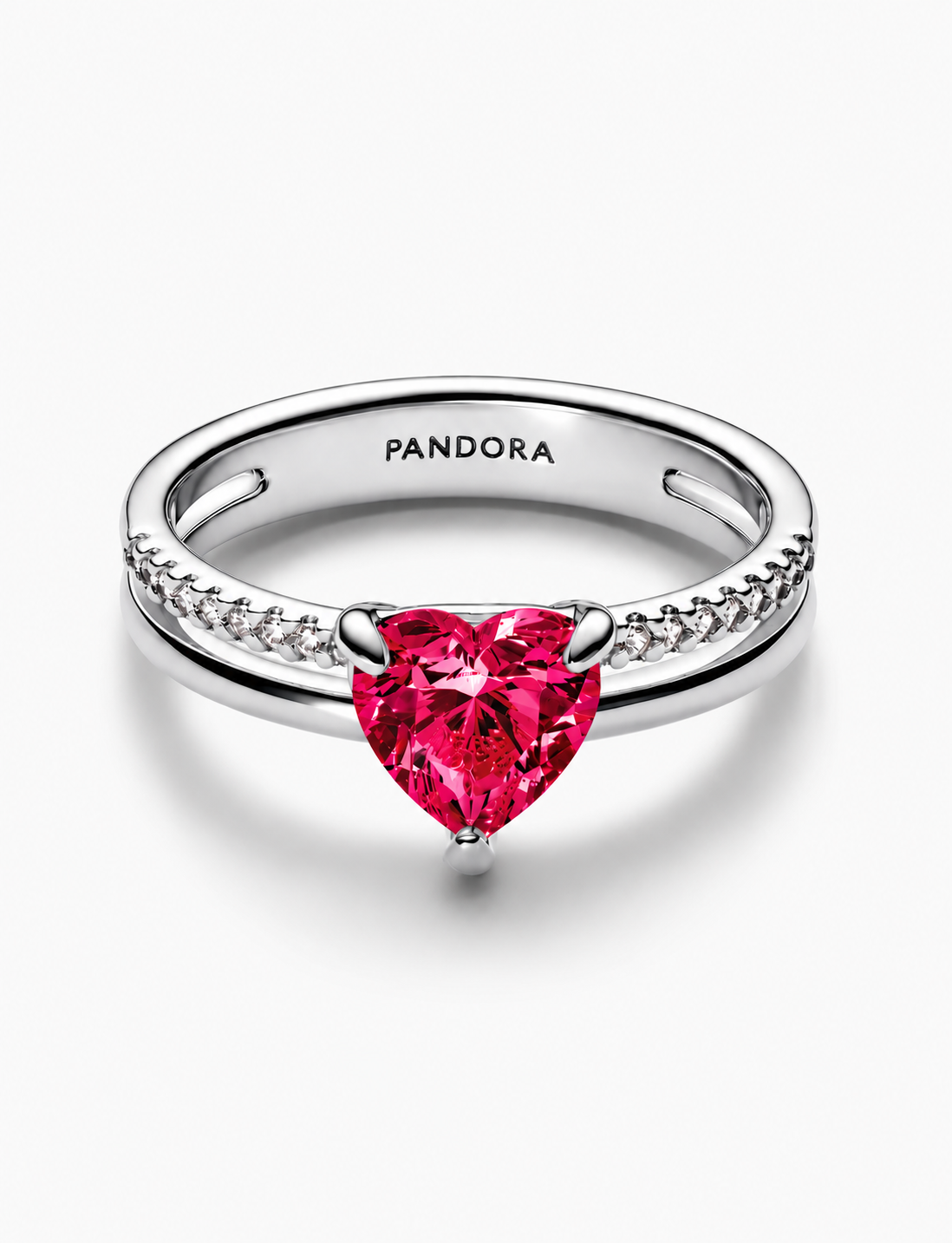 Anillo Pandora Corazón Fucsia Doble Banda