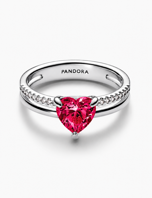 Anillo Pandora Corazón Fucsia Doble Banda