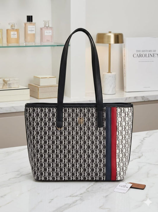 Cartera Carolina Herrera Grande Con Logotipo Color Negro