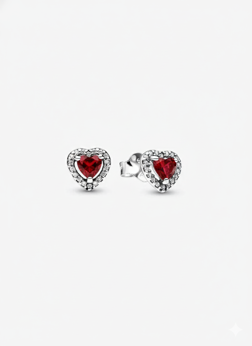 Aretes Pandora Corazones en Relieve Rojo