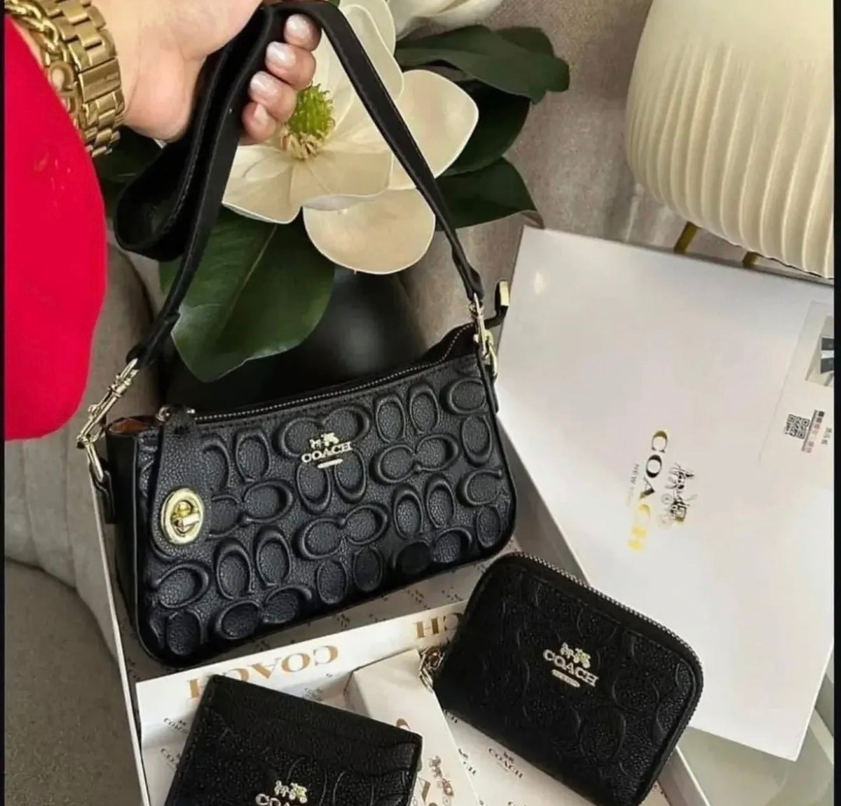 Set De 3 Carteras Coach Clásico Negro Y Caja