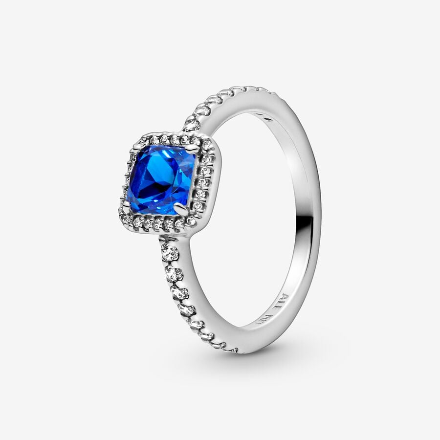 Anillo Pandora Cuadrado Azul Elegante Atemporal