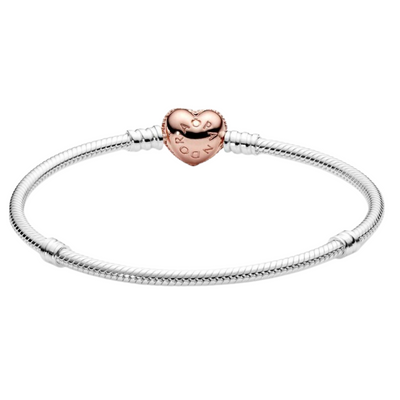 Pulsera Pandora momentos con cierre de corazón y diseño de cadena de serpiente