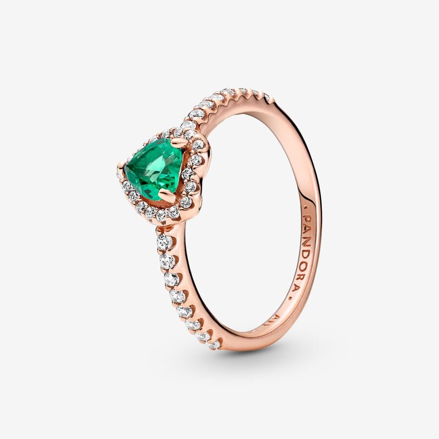 Anillo Pandora Corazón Verde Brillante en Rose Gold