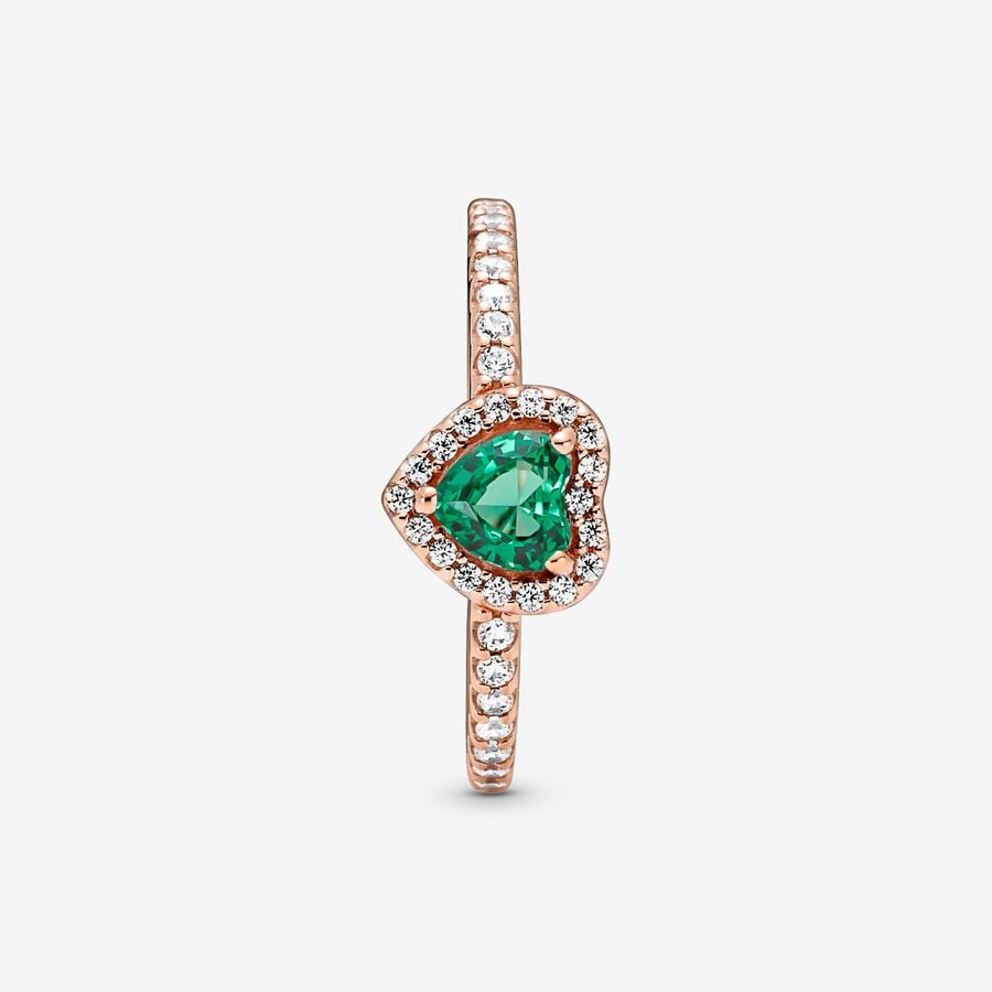 Anillo Pandora Corazón Verde Brillante en Rose Gold