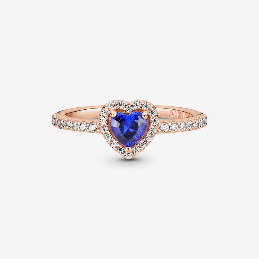Anillo Pandora Corazón Azul Brillante en Rose Gold