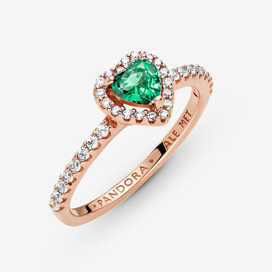 Anillo Pandora Corazón Verde Brillante en Rose Gold