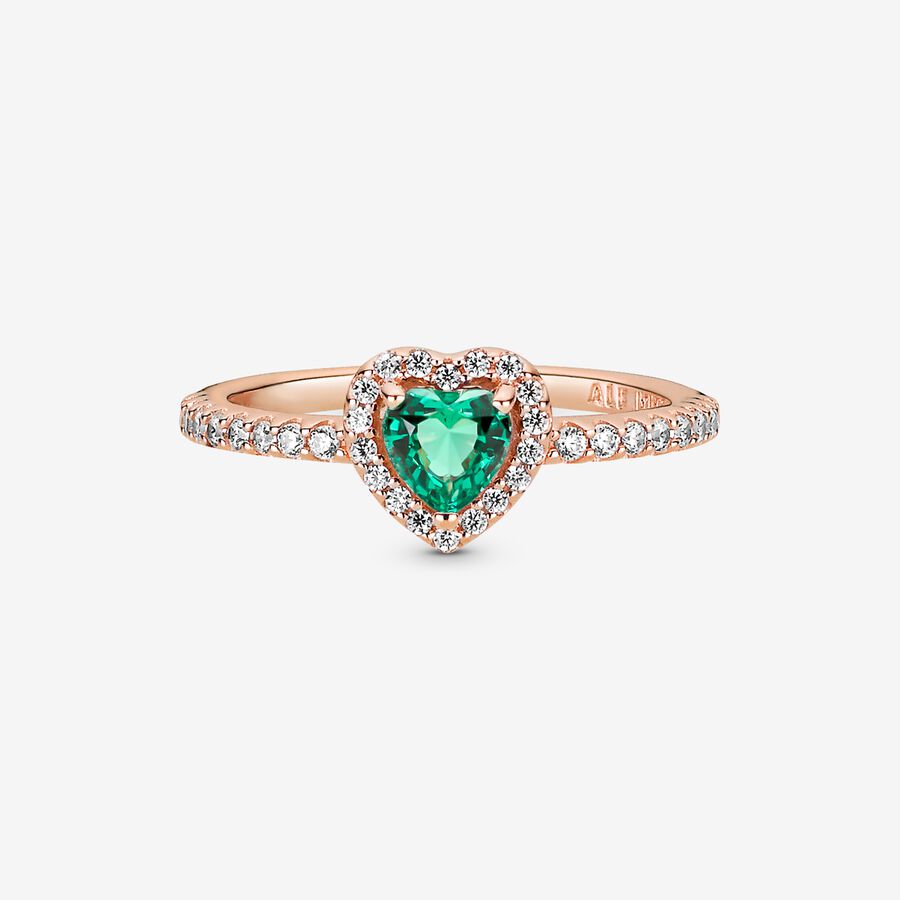 Anillo Pandora Corazón Verde Brillante en Rose Gold