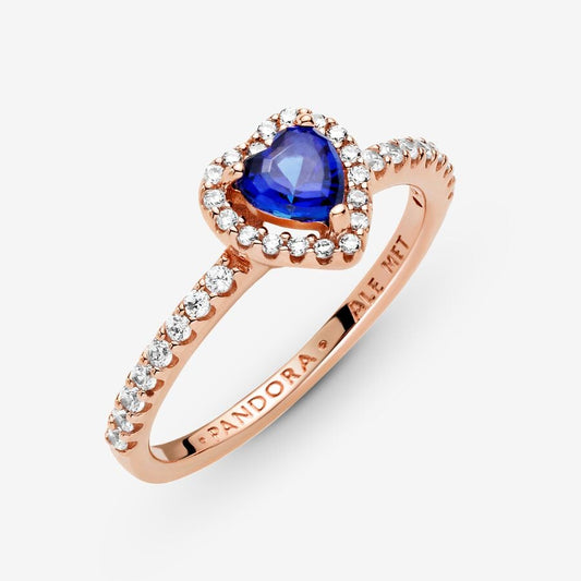 Anillo Pandora Corazón Azul Brillante en Rose Gold