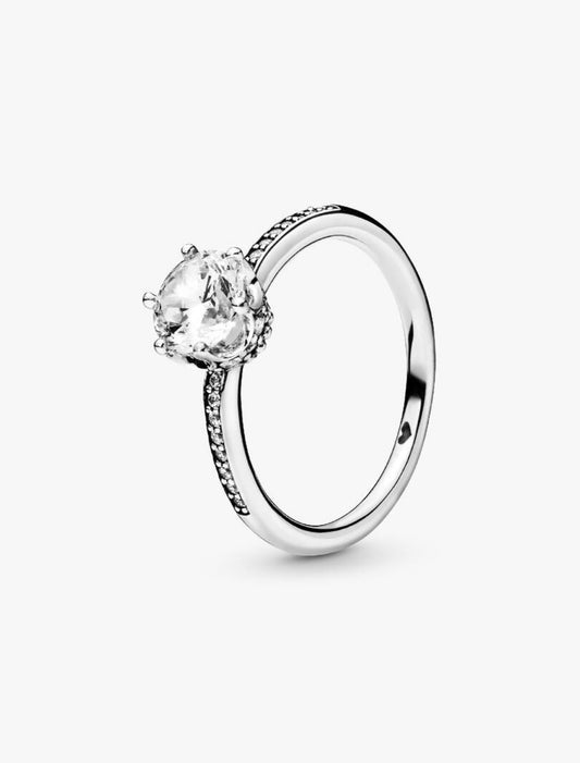Anillo Pandora solitario Corona reluciente transparente