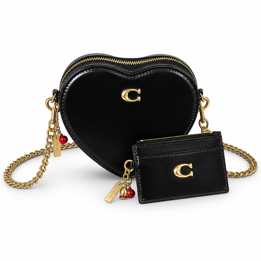 Cartera Coach De Corazón Con Tarjetero Color Negro