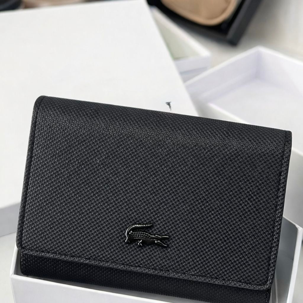 Monedero Lacoste Negro Con Caja