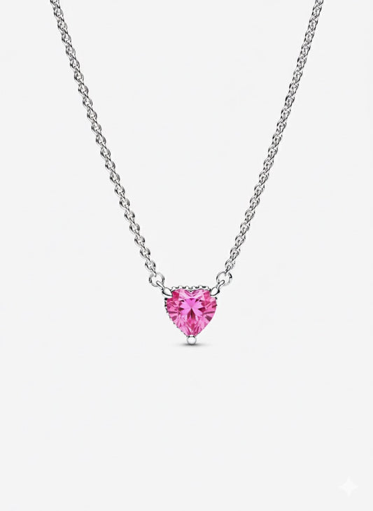 Collar Pandora con Colgante Halo y Corazón Rosa Brillante
