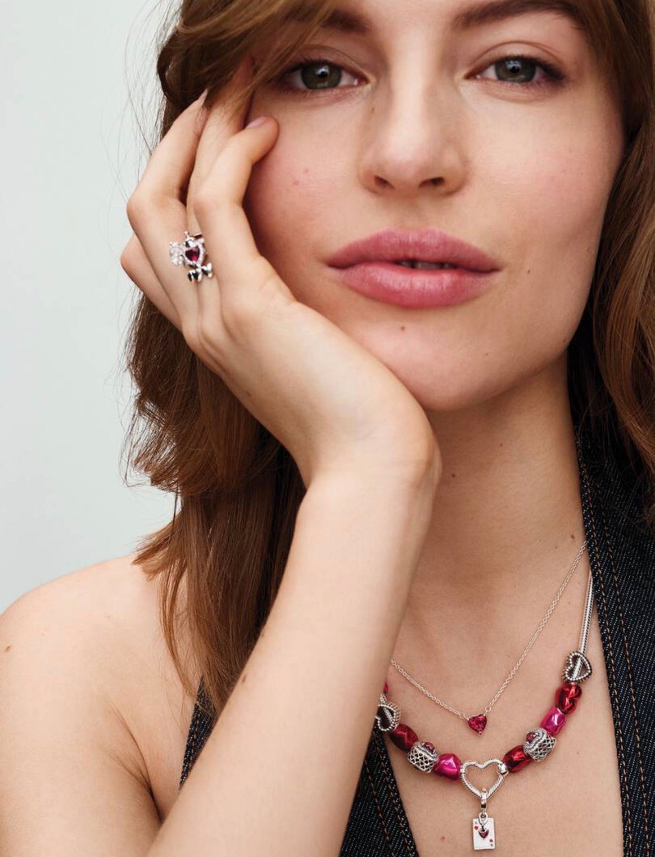 Collar Pandora collier con pendiente Halo de corazón rojo