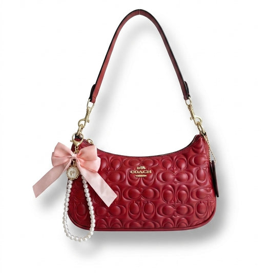 Cartera Coach Teri Roja Textura Con Caja