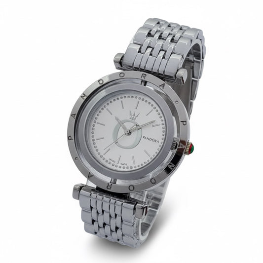 Reloj Pandora Centro Giratorio Plateado Brillante