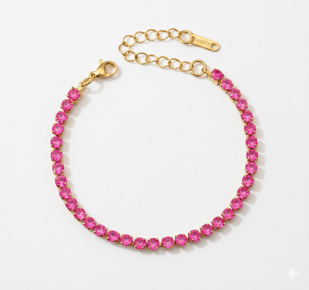 Pulsera De Tenis Brillante Rosa