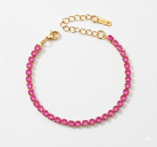 Pulsera De Tenis Brillante Rosa