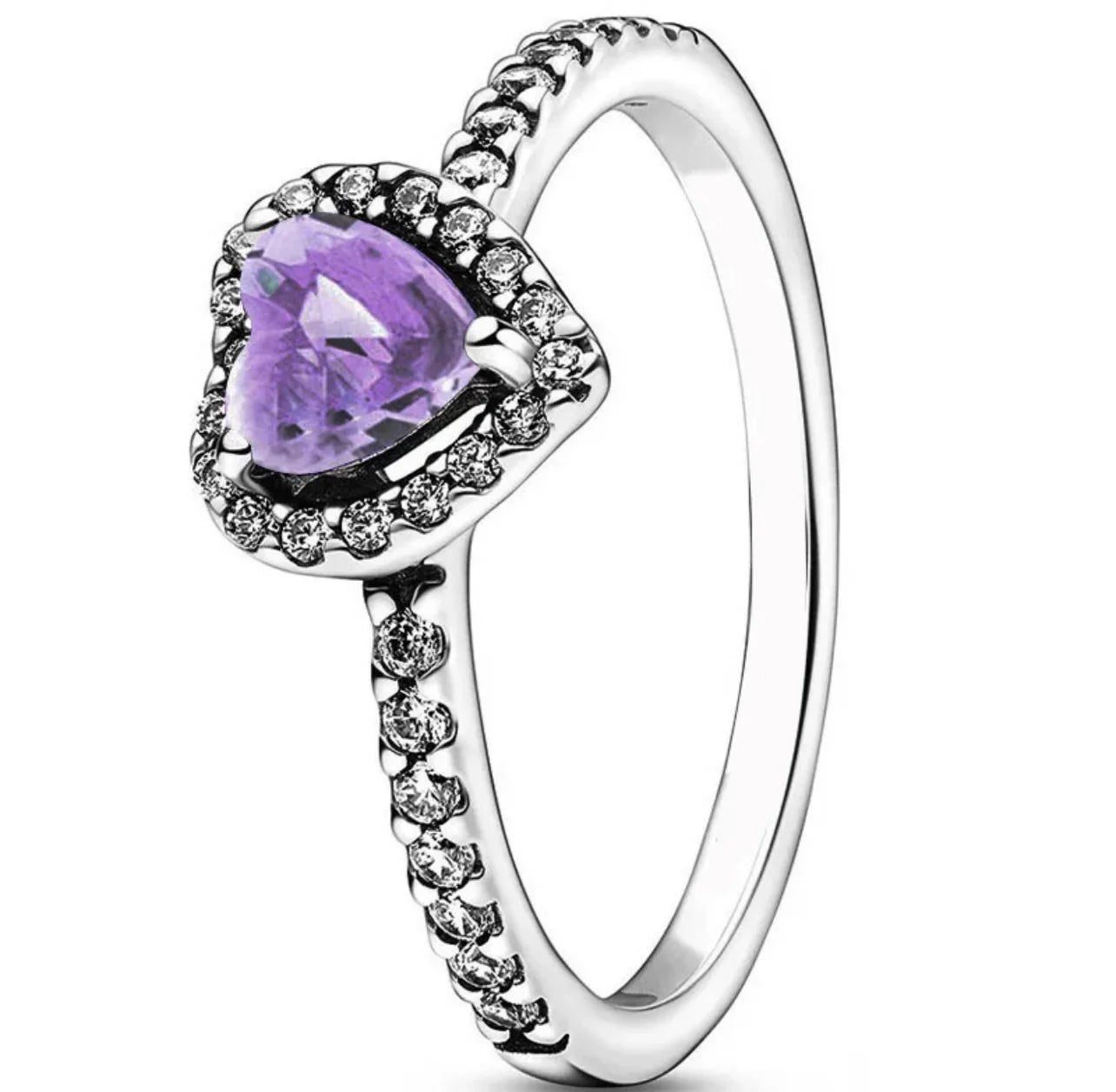 Anillo Pandora Corazón Morado Brillante