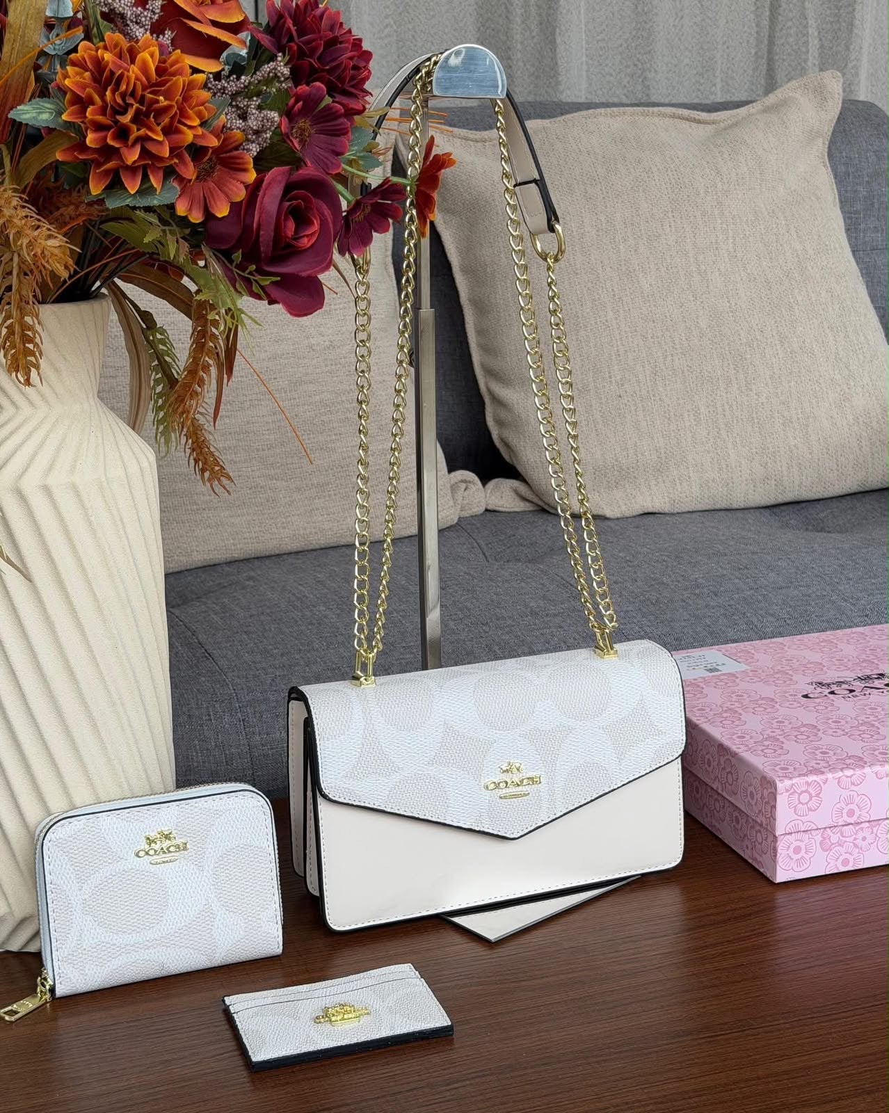 Set Coach De 3 Piezas Rectangular Blanco Con Caja