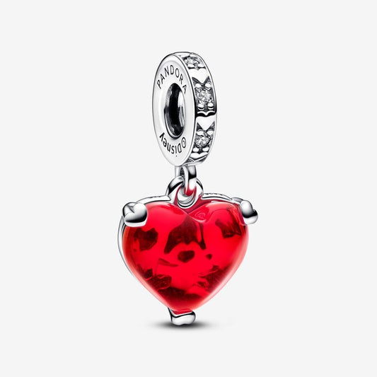 Charm Pandora colgante de cristal de Murano rojo con beso de Mickey y Minnie Mouse de Disney