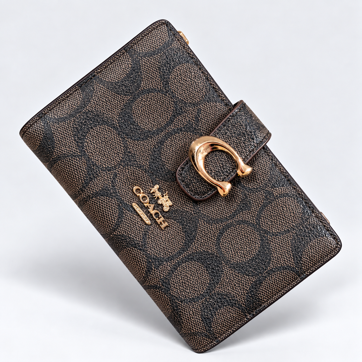 Monedero Mediano Coach Tabby En Color Marrón Con Herraje Dorado Con Caja