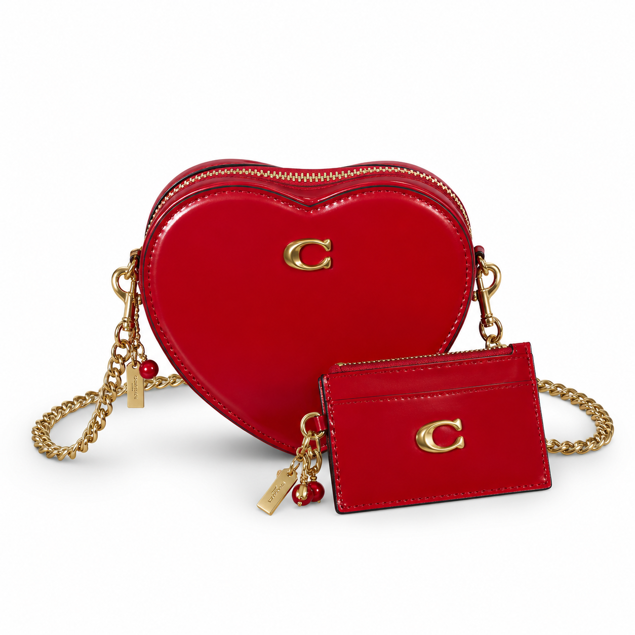 Cartera Coach De Corazón Con Tarjetero Color Rojo