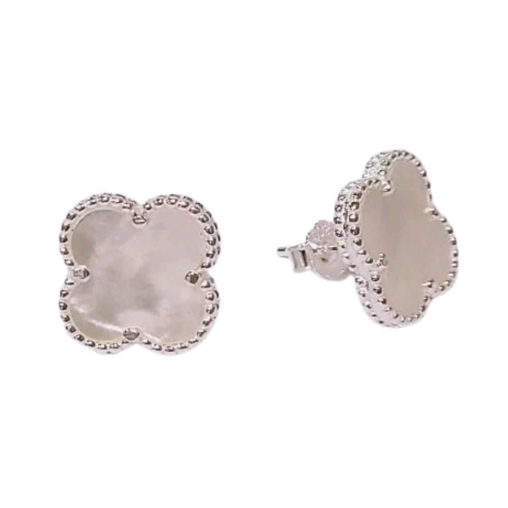 Aretes Van Cleef De 1 Trébol Blanco En Plata