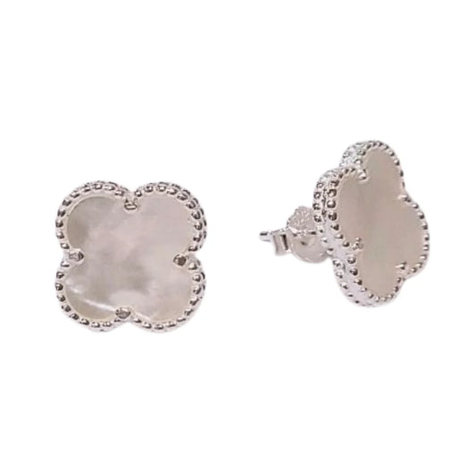 Aretes Van Cleef De 1 Trébol Blanco En Plata