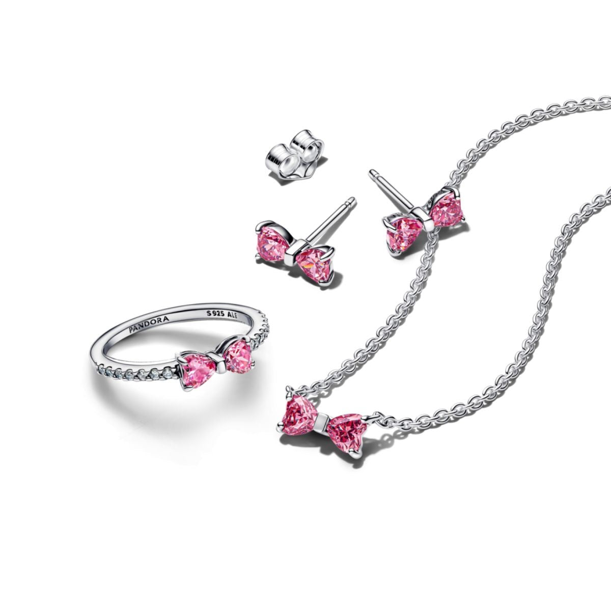 Set De Regalo Pandora Moño Rosa Plateado
