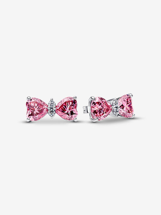 Aretes Pandora Moño Rosa Brillante