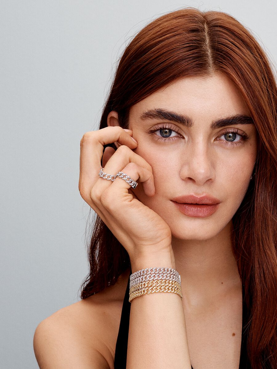 Anillo Pandora Cadena Cubana en Pavé