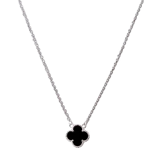 Collar Van Cleef De Un Trébol Negro En Plata