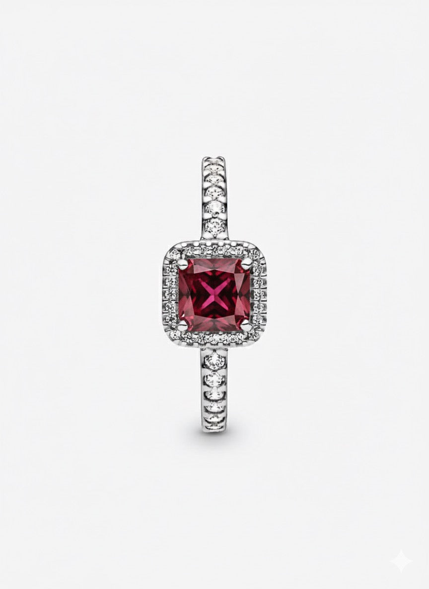 Anillo Pandora Cuadrado Rojo Elegante Atemporal