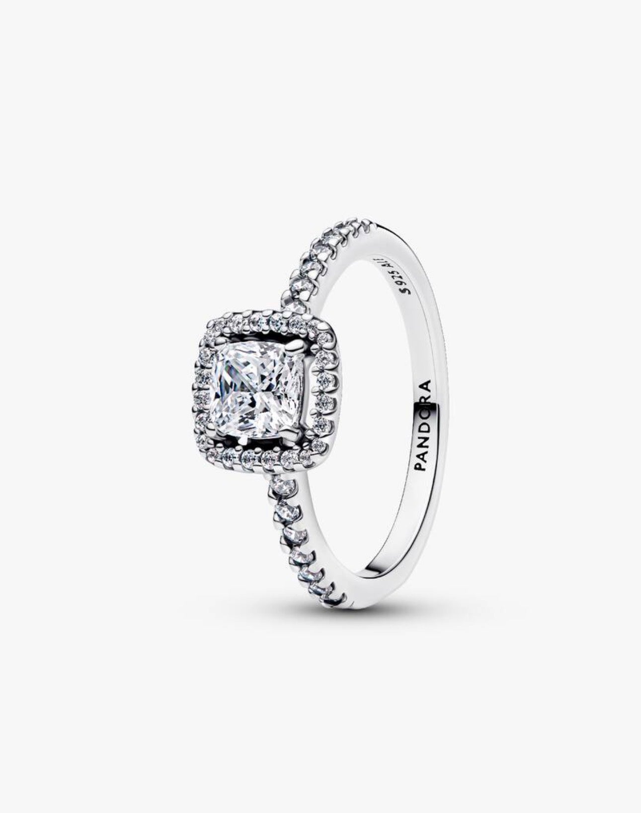 Anillo Pandora Halo cuadrado brillante