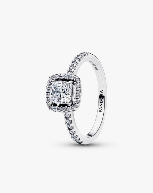 Anillo Pandora Halo cuadrado brillante