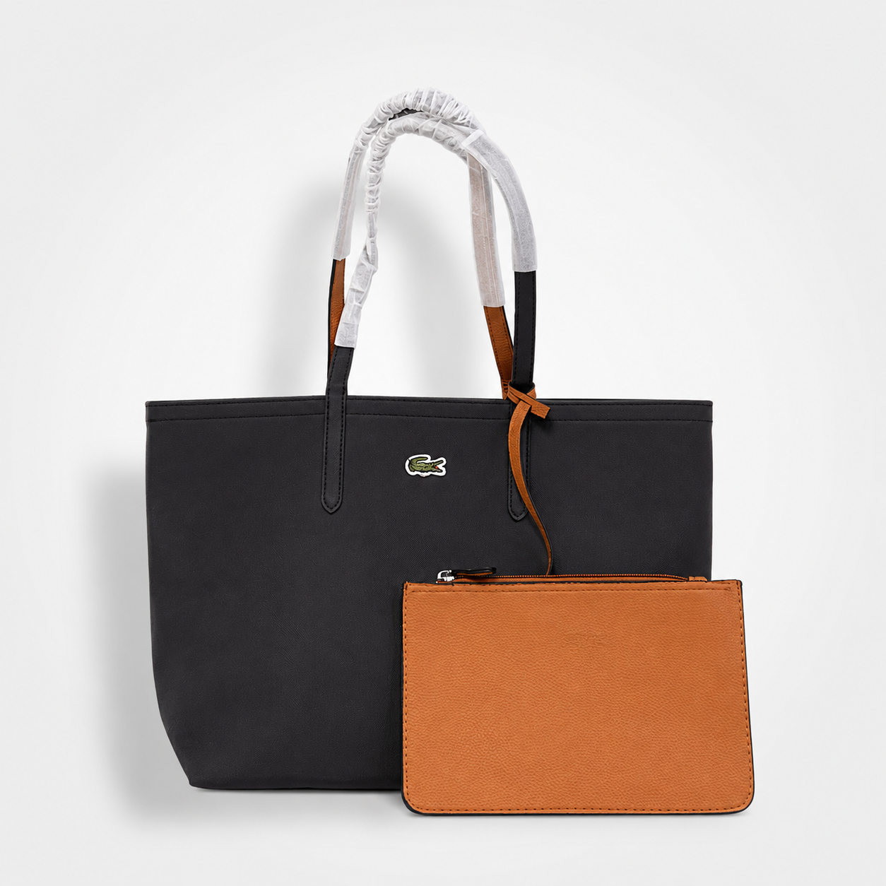 Cartera Lacoste Grande Con Bolsa De Mano De 2 Colores Negro Y Café