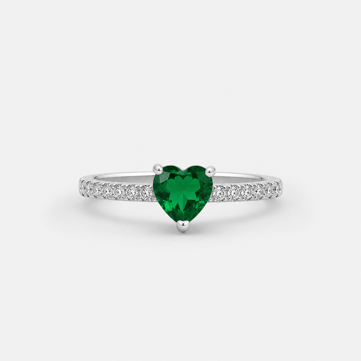 Anillo Pandora Corazón Solitario Verde Clásico