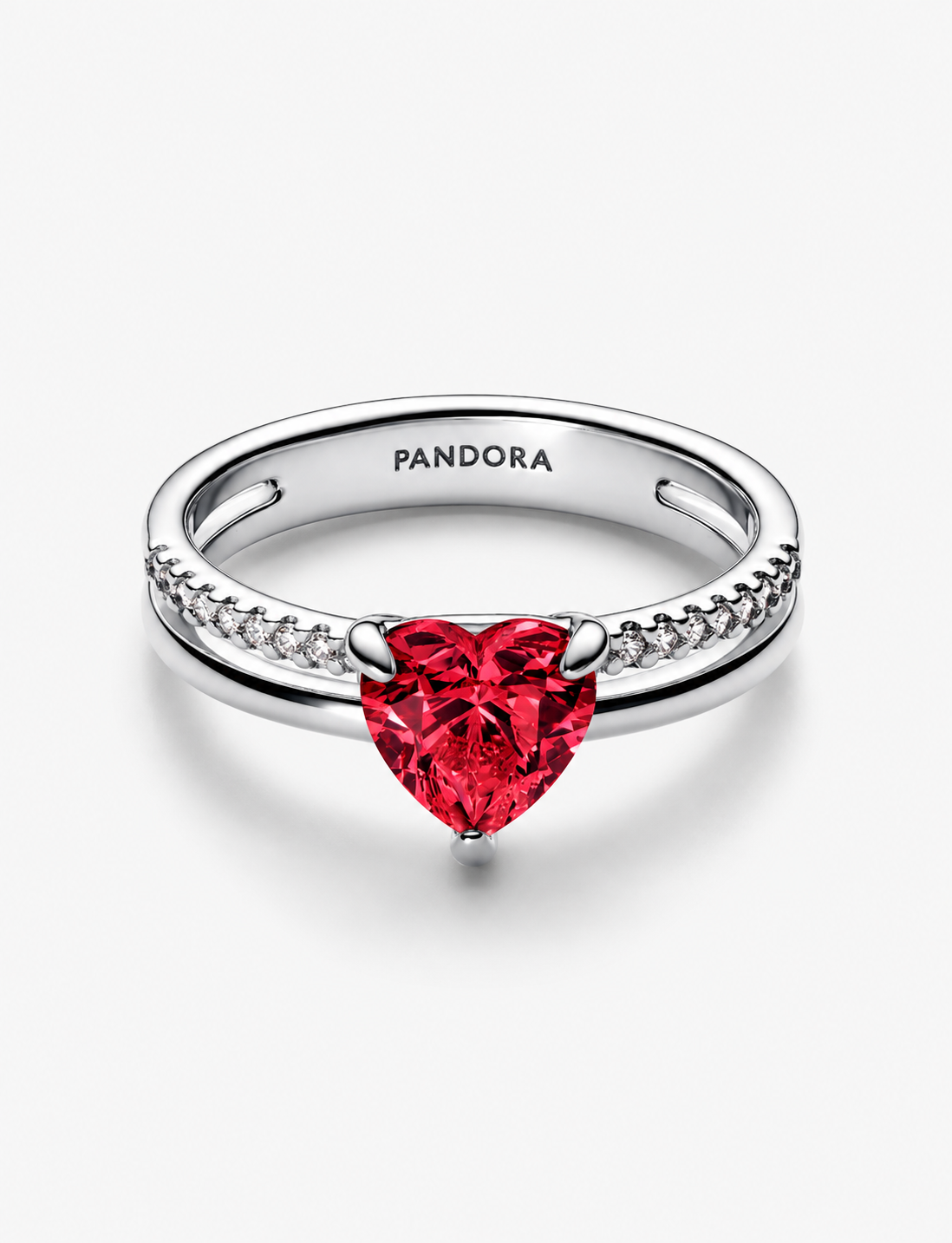Anillo Pandora Corazón Rojo Doble Banda