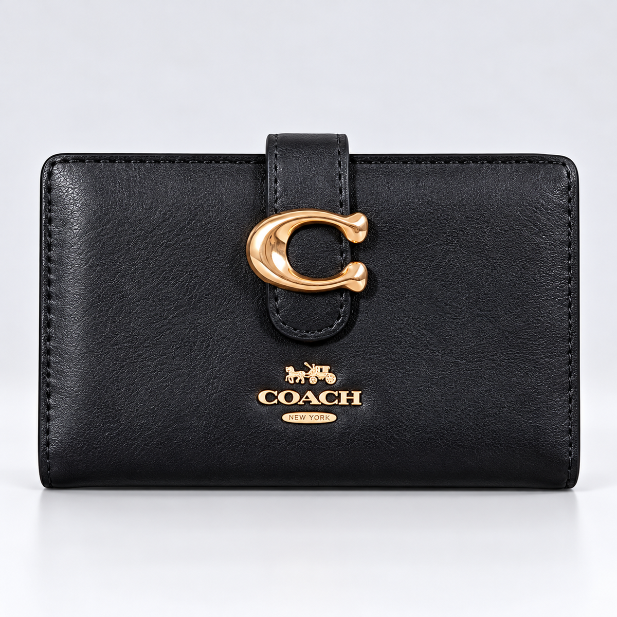 Monedero Mediano Coach Tabby En Color Negro Liso Con Herraje Dorado Con Caja
