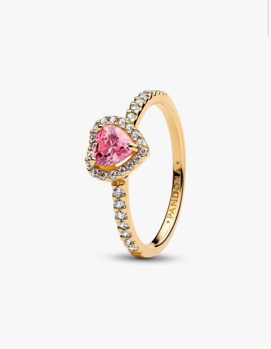 Anillo Pandora Corazón Rosa Brillante en Dorado