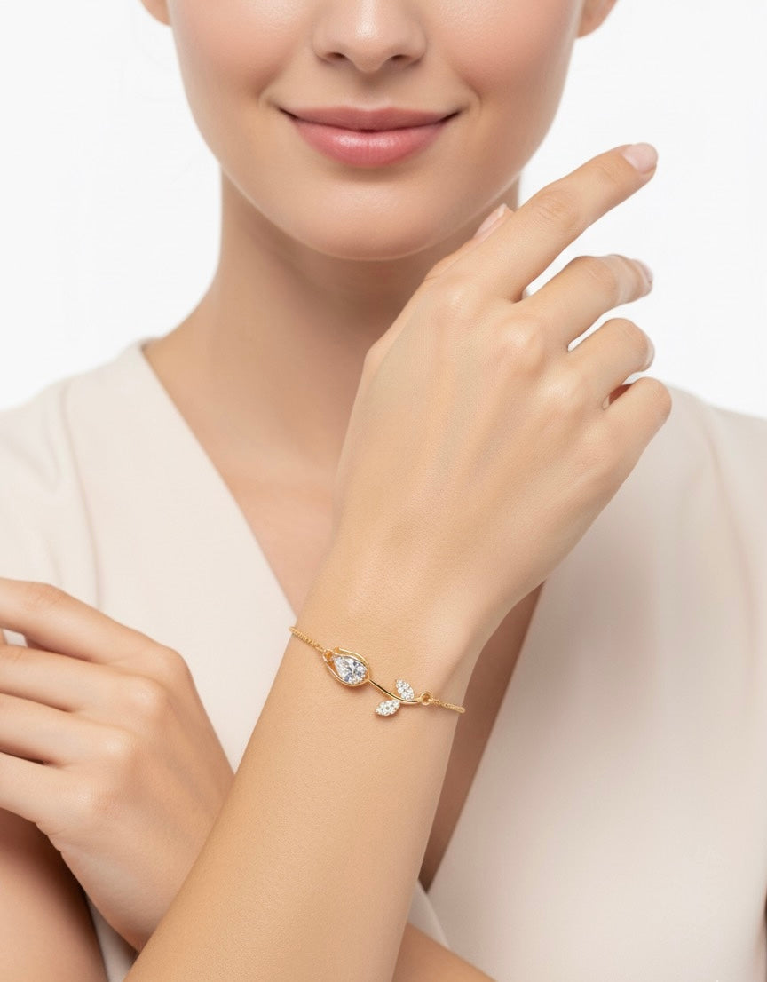 Pulsera Ajustable De Tulipán Con Zirconia Blanca