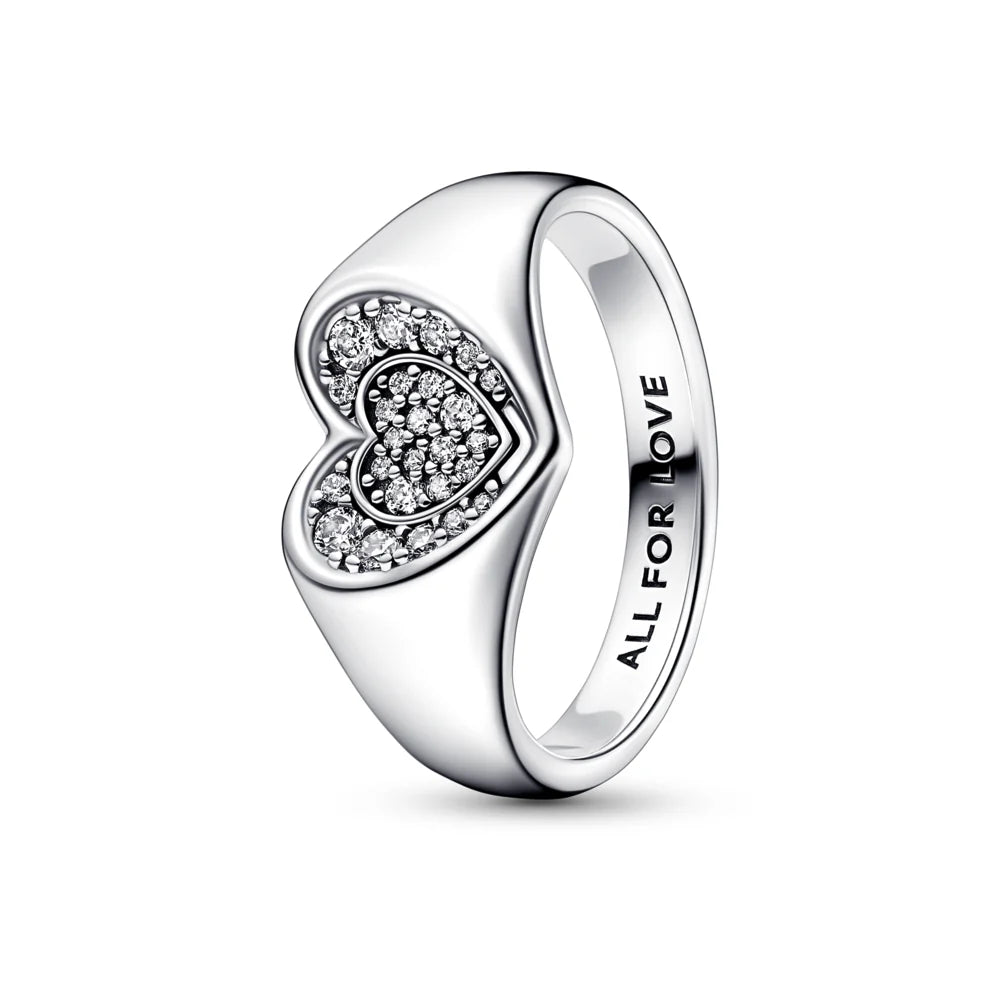 Anillo Pandora De Sello Pavé De Corazón Radiante